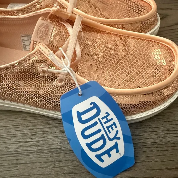 Hey Dude Wendy Disco Sequin Blush Shoes Women's 10 Rose Gold Pink Sparkle NWT - Image 9