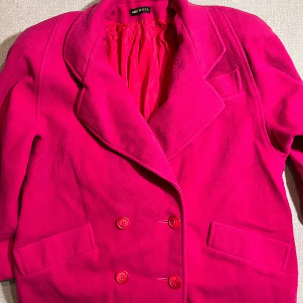 Vintage Wool Fuschia‎ Double Breasted Overcoat Made in USA Pink Heavy - Image 5