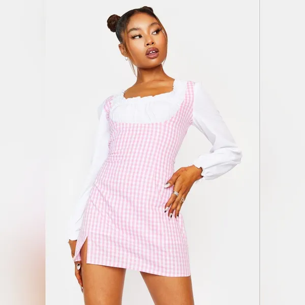 Dolls Kill Baby Pique Your Interest Mini Dress Pink Gingham Lolita Coquette S - Image 3