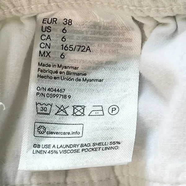 H&M Linen-blend Drawstring Elastic Waist Casual Shorts White Womens 6 - Image 11