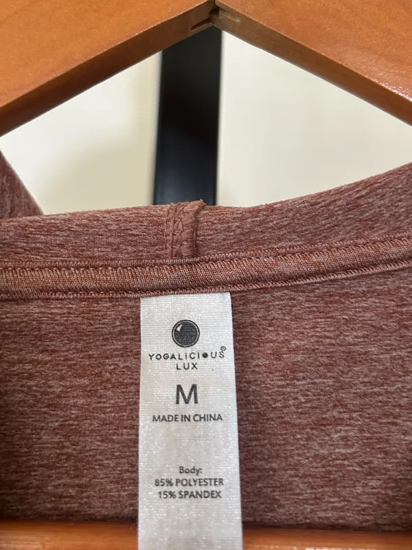 Yogalicious Zip Up Hoodie Sweatshirt Jacket Heather Cappuccino Brown Pink Size M - Image 2