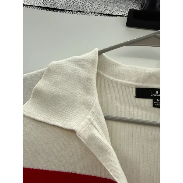 Lulus Striped Sleeveless‎ Sweater Dress Womens M White Red Polo Collar Knit Mini - Image 11