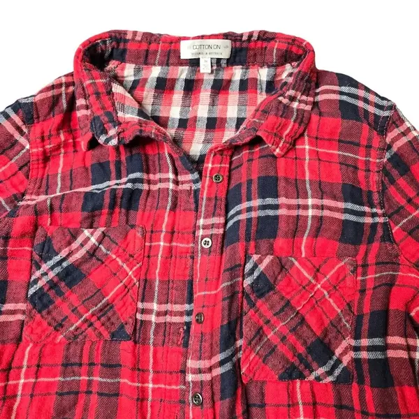 Cotton‎ On Red Plaid Button Down Flannel - Image 2
