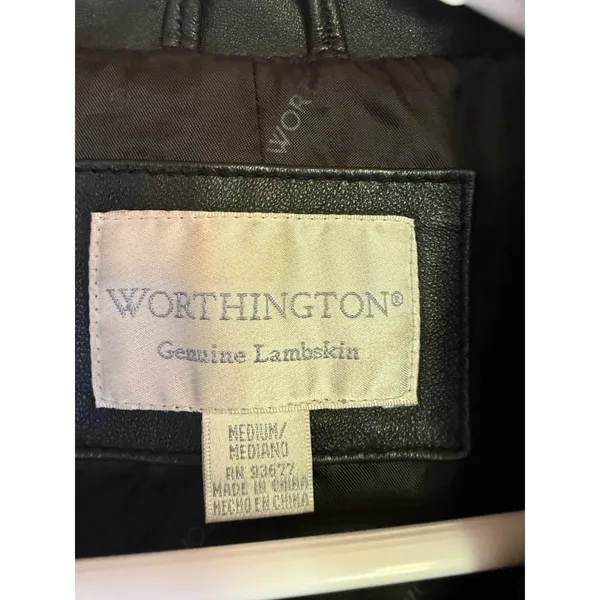 Worthington Black Genuine Lambskin Leather Blazer‎ Jacket Womens Medium 3 Button - Image 2