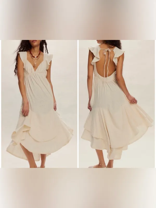 NWOT Free People Free-Est Aquamarine Maxi Dress - Tea neutral cream - Medium - Image 2