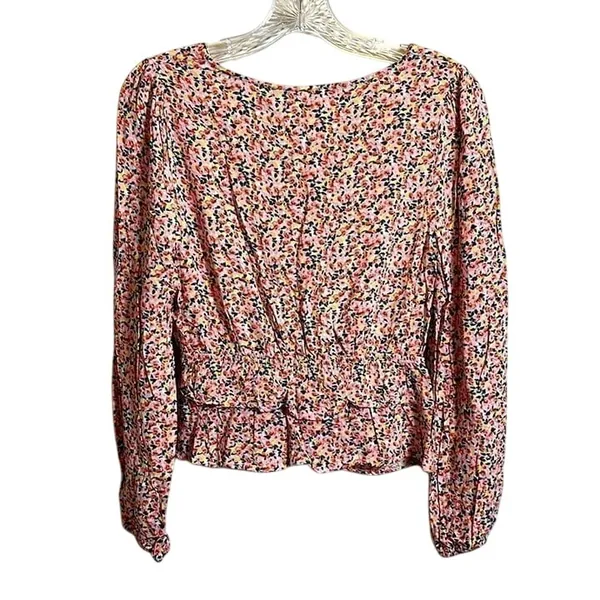 Sadie & Sage Peplum Top Womens Medium Pink Floral Twist Front Prairie Dainty‎ - Image 4