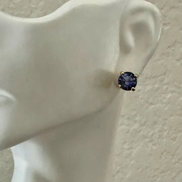 Gold-Tone Blue-Gray CZ Stud Earrings - Image 2