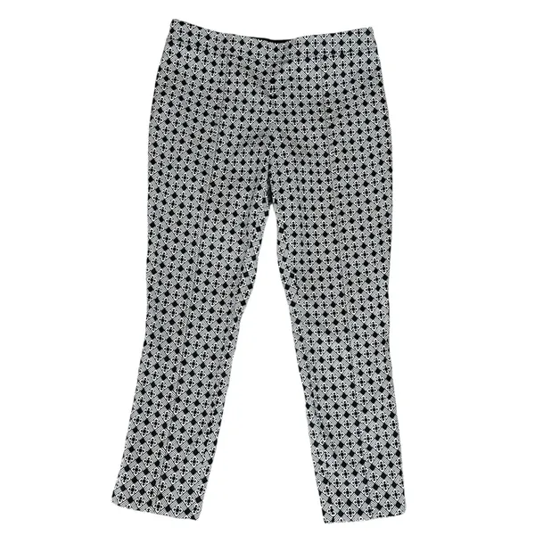 Tory Burch Women’s Callie Jaquard Seamed Black Ivory Mid Rise Cropped Pants Sz 8 - Image 2