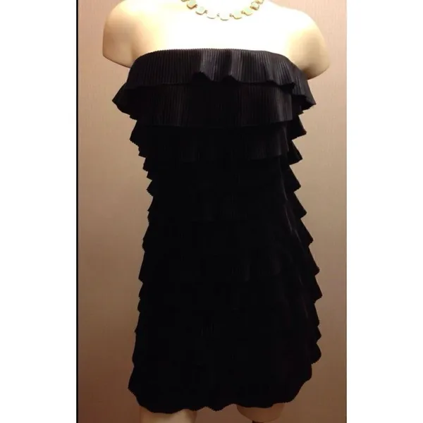 Express Sexy Black Ruffled Layers Strapless Body Hugging Cocktail Eve Dress 6 - Image 2