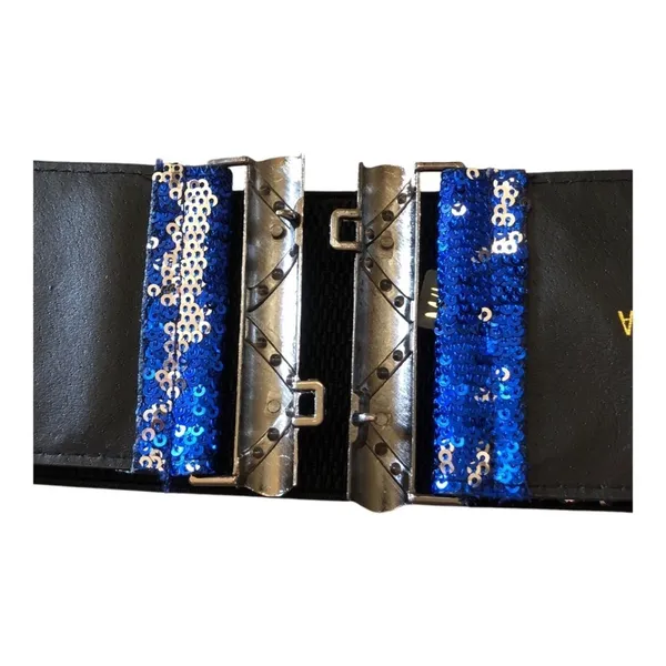 Y2K Blue Sequin Stretch Belt Rhinestone Buckle Glam Party Festival - Image 14