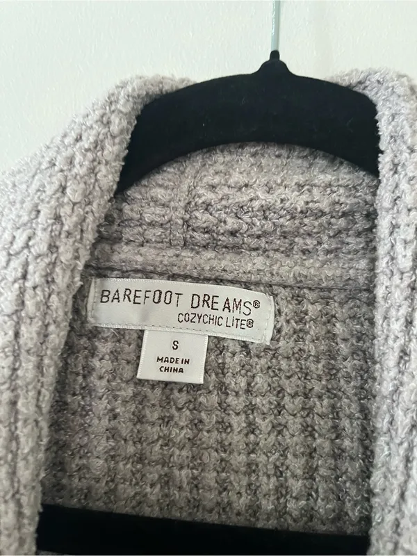 Barefoot Dreams Cozy Chic Oatmeal Taupe Waffle Knit Long Cardigan Small Cabin - Image 2