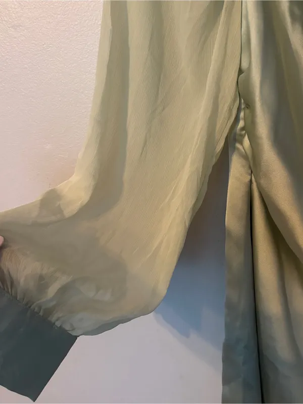WeWoreWhat Cowl Neck Mini Dress with Sheer Long Sleeves - Sage - Image 3