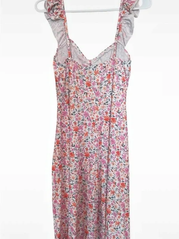 Fensace Floral Ruffle Strap Ruched Midi Sundress Pink Size M - Image 4