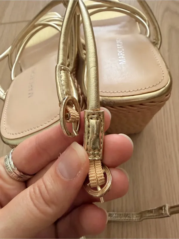 Marc Fisher Metallic Gold Strappy Wedge Sandals - Image 4