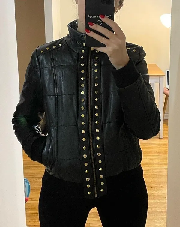 Biker Stud Quilted Leather Jacket - Image 5