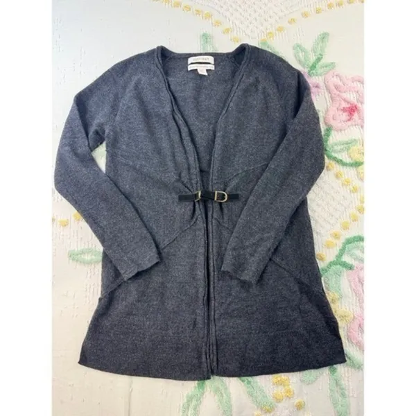 Ellen‎ Tracy Extra Fine Merino Wool Buckle Front Cardigan Gray Small - Image 4