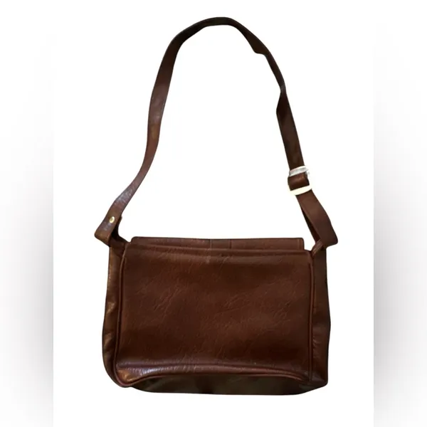 Brown Faux Leather Shoulder Bag - Image 2