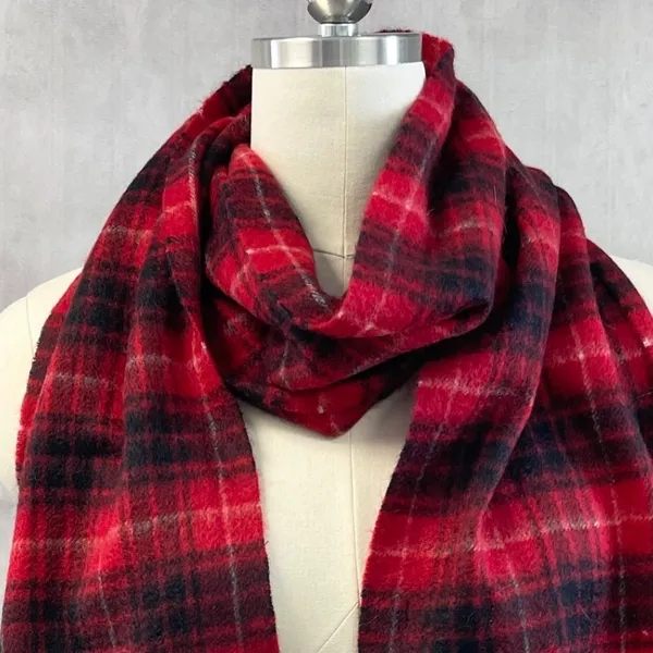 Red Plaid Cashmere Scarf Soft Warm Minimal Tartan Old Money Preppy Winter Target - Image 2