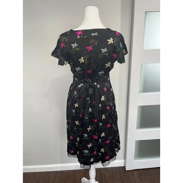 Free People Night and Day Silk Floral Midi Dress Black Boho‎ Size 6 - Image 3