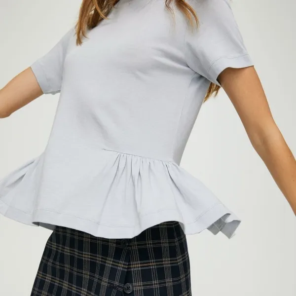Aritzia Sunday Best Minerva Peplum Top XS White Short Sleeve Chic Spring Minimal - Image 3