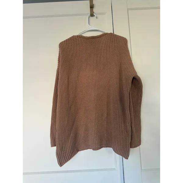 Jenni Kayne Organic Cotton V-Neck Shaker Knit Sweater Cedar Brown M 495-7358-C21 - Image 3