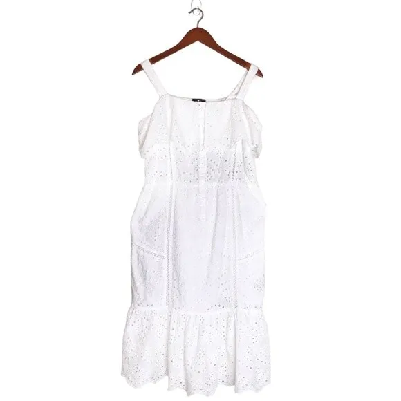 7 For All Mankind Floral Eyelet Lace Tiered Ruffle Midi Dress White Size L - Image 4