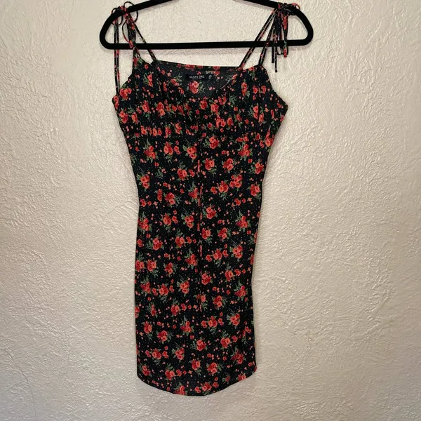 NWT Nasty Gal Bright Floral Ruched Bust Tie Shoulder Mini Dress Size 6 - Image 2