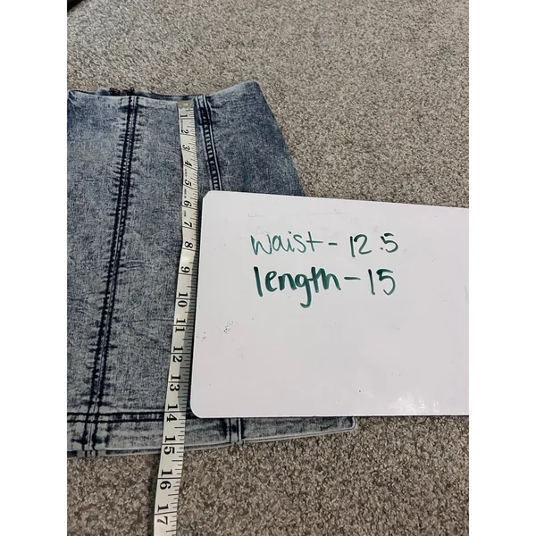 Free People Blue Acid Wash Denim Mini Skirt High Rise Seam Detail Size 6 - Image 4