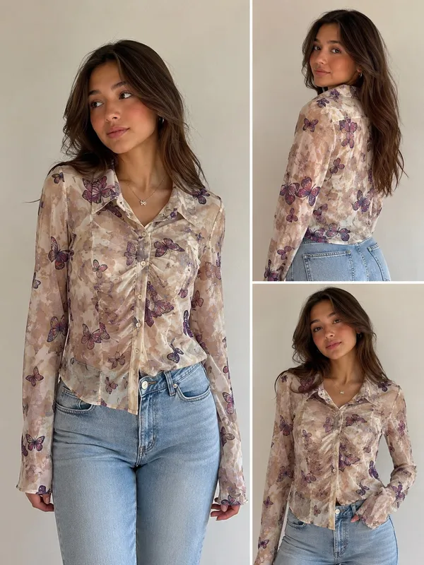 Y2k Floral Sheer Top with ruffles - Image 2