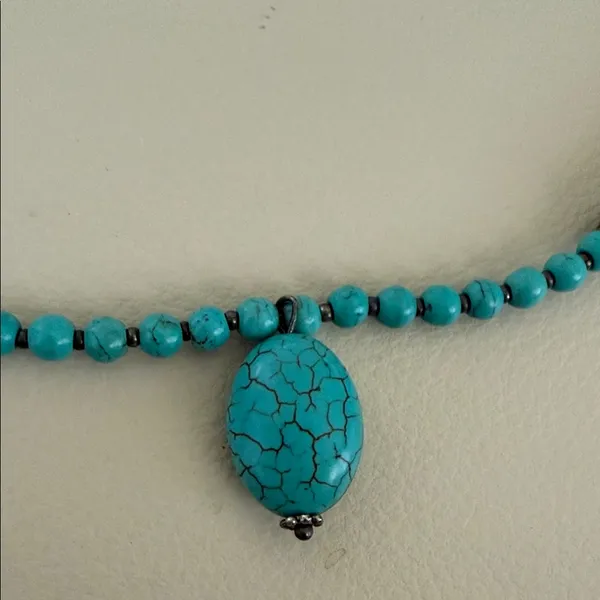 Turquoise Colored Bead Pendant Necklace - Women Jewelry - Image 2