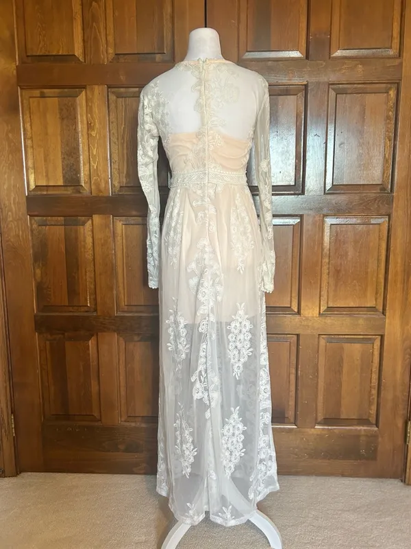 Altar'd State Norrie Maxi Dress XS White Lace Boho Wedding Engagement Nude Liner - Image 4