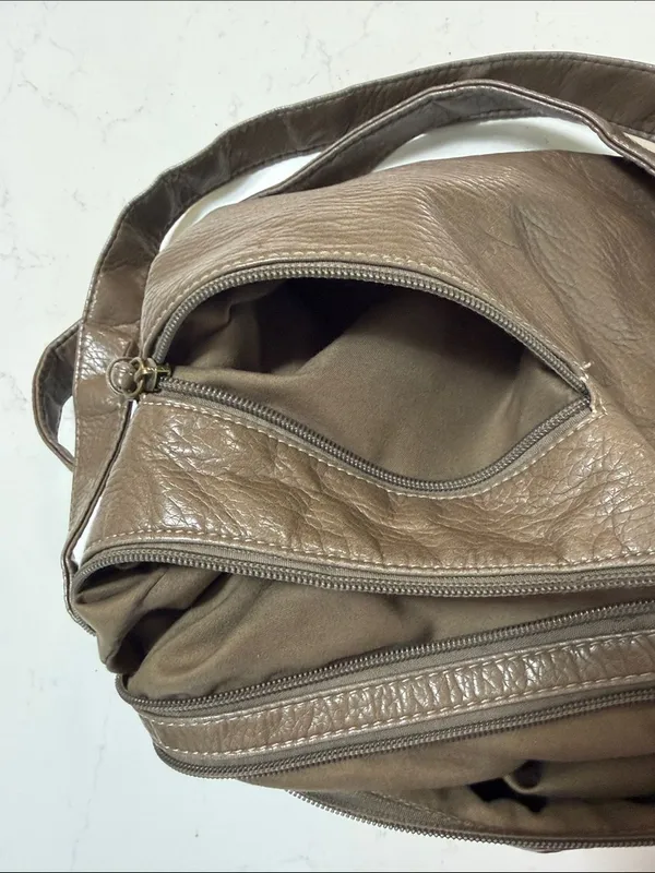 Women's Taupe faux Leather Crossbody Bag - Image 10
