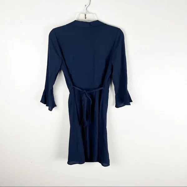 LULUS Navy Long Bell Sleeves True Wrap Lined Dress Size Small Casual Neutral - Image 2