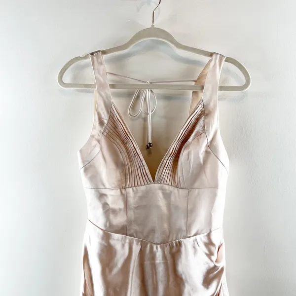Hello Molly Rosebud Satin Plunge V Neck Mini Dress Champagne Gold 6 - Image 11