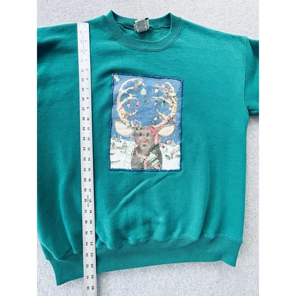 Vintage 90s Lee Sturdy Sweats "Heavyweight" Reindeer Christmas Sweatshirt Large - Image 8