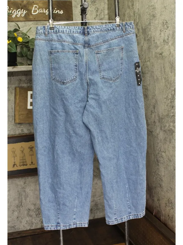 NEW Future Collective Womens Mid-Rise Studded Barrel Leg Jeans Blue Denim 18 - Image 3