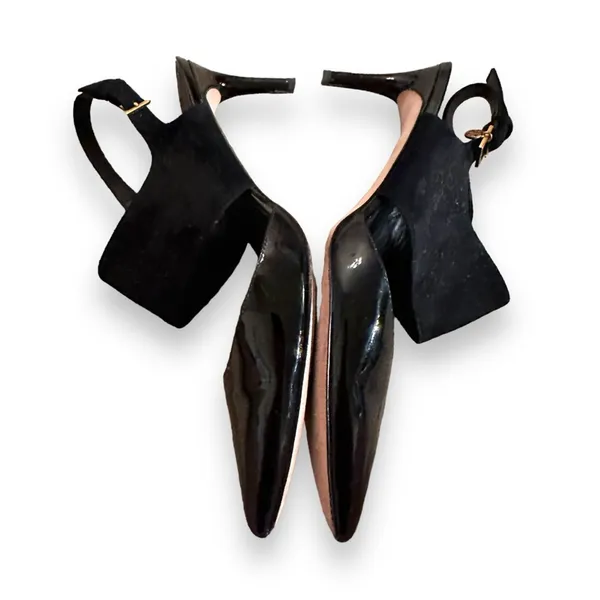 Tory Burch Ashton Black Suede‎ Leather Slingback Kitten Heel Sandal Pumps Sz 9 - Image 6