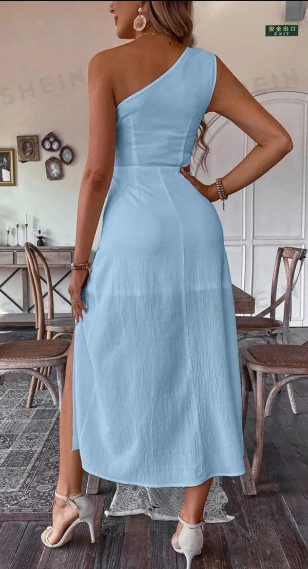 SheIn One Shoulder High Waisted Slit Dress - Image 2