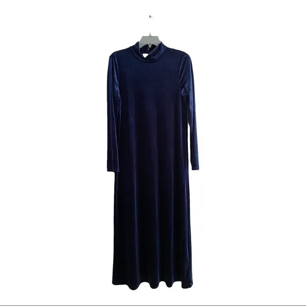Amadi Bianca Velvet Midi Dress Blue Anthropologie Women’s Medium Long Sleeve - Image 4