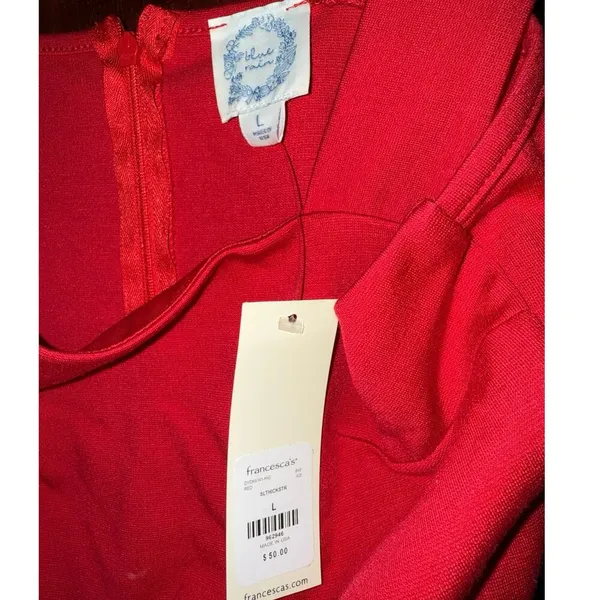 Francesca’s Ellie Square Neck Mini Slit Dress Red NWT Large Women’s Blue Rain - Image 7