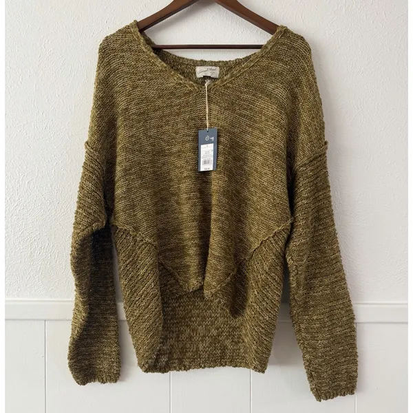 Universal Threads L Women’s Olive Marled 100% Cotton V-Neck Knit Sweater - Image 2