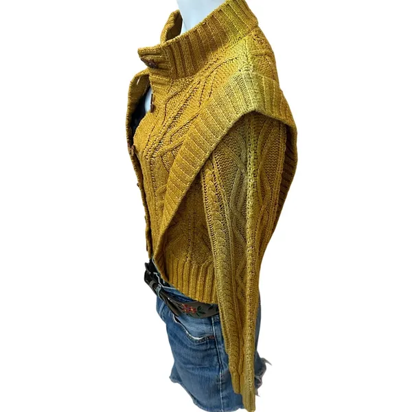 Central Park West Mustard Cable Knit Cardigan Sweater SMALL Cottage Prairie $181 - Image 11