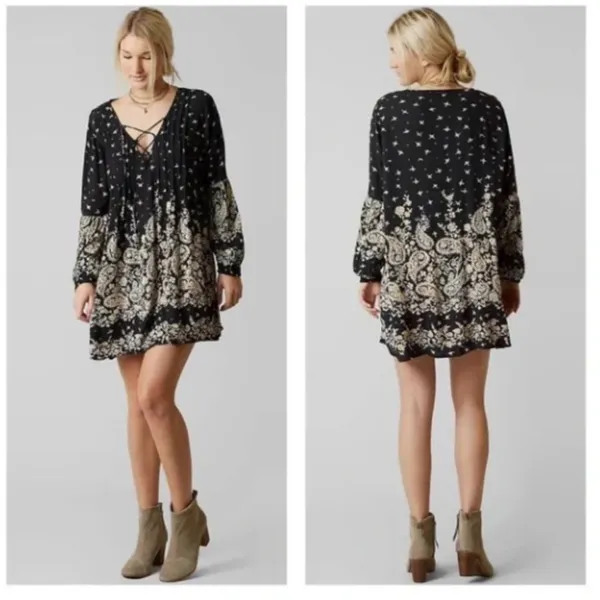 Billabong Just Like You Long-Sleeve Gauzy Rayon Mini Dress Off Black‎ Size Large - Image 2