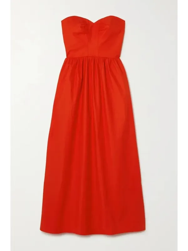 NWT Reformation Buckley in Paprika Red Organic Cotton Strapless Midi Dress 10 - Image 3