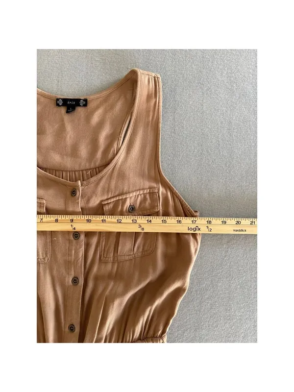 Iris Jumpsuit‎ Large Tan Brown Sleeveless Utility Jogger Button Front Rayon - Image 6