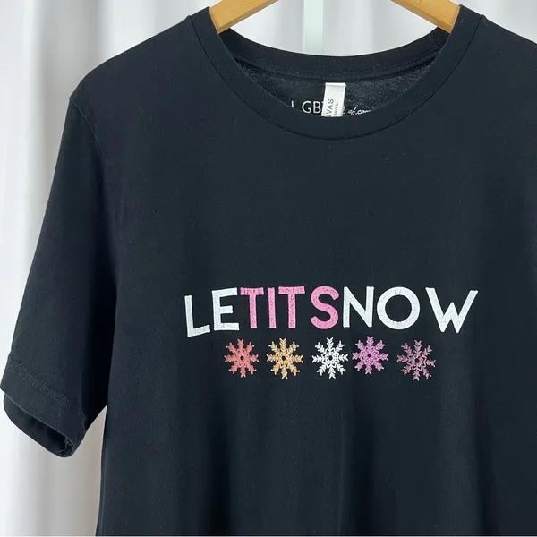 Canvas LGBTQ AF Large Let It Snow LeTITSnow Graphic Shirt Winter Snowflake - Image 6