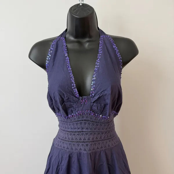 Shoreline Cotton Boho Beachy Relaxed Fairy Ethereal Halter Handkerchief Dress OS - Image 2