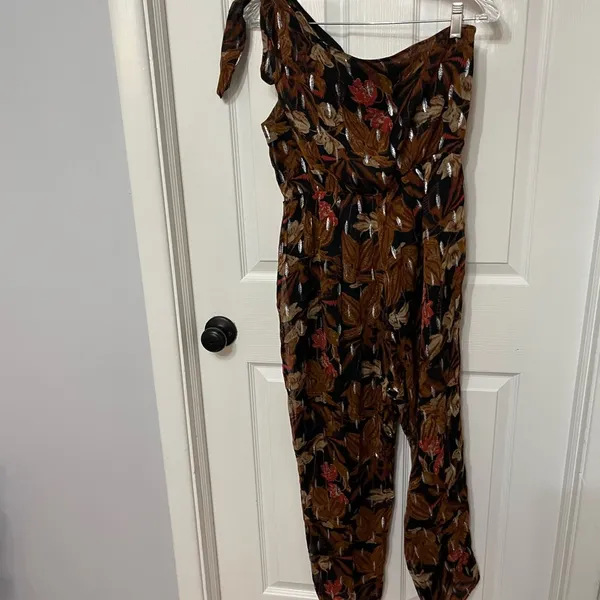 Anthropologie Maeve Kyoto Floral Jumpsuit‎ 4 brown metallic one shoulder - Image 8