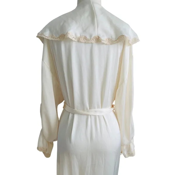 Vintage Etienne Cream Lace Peignoir Robe Small Embroidered Dressing Gown - Image 12