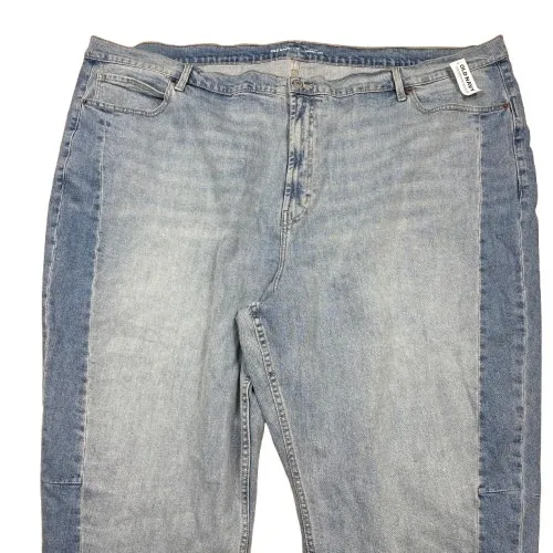 NWT Old Navy High Rise Barrel Leg Jeans Two Tone Blue‎ Denim Retro Plus Size 28 - Image 2